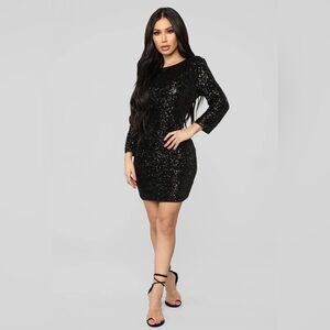 Fashion Nova party Black Sequin Backless with gold zipper Dress